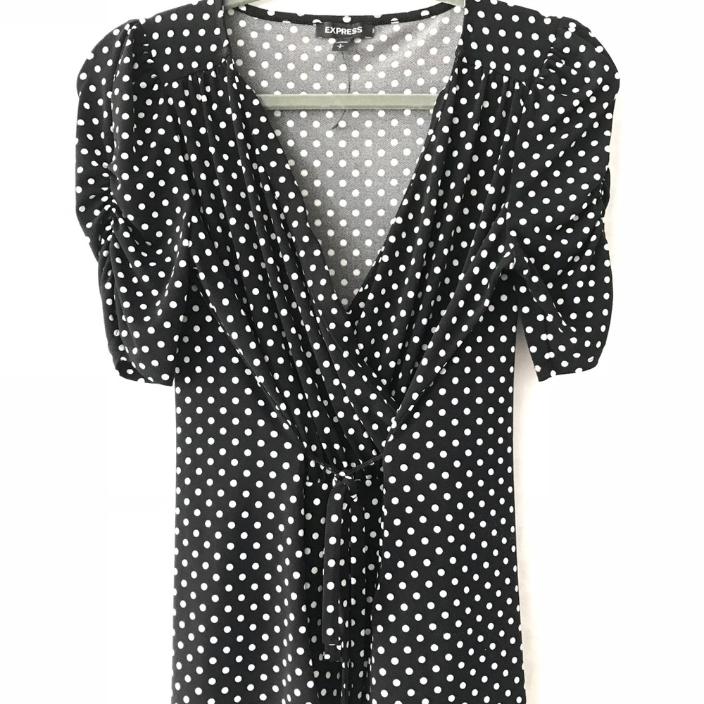Express Ruched Sleeve Tie Front V-Neck Wrap Top